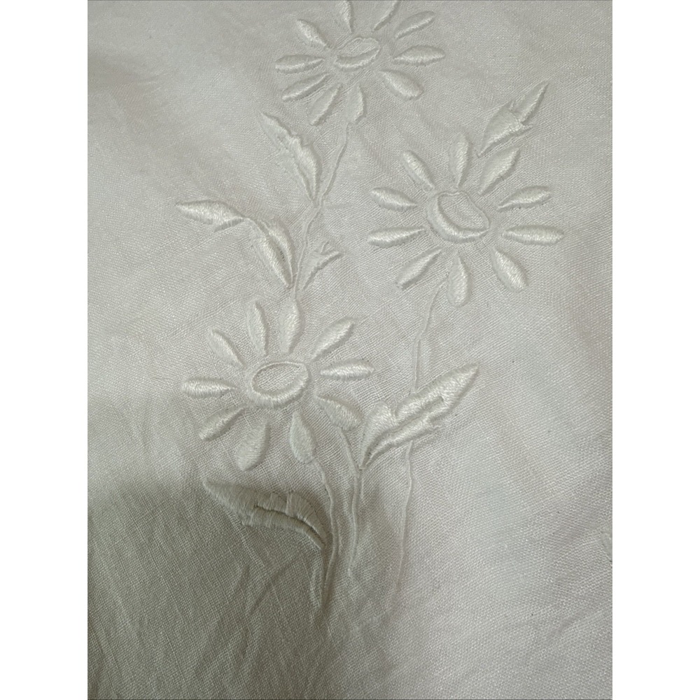 Vintage Hand Embroidered Tablecloth Large Rectangle 69x89 Cotton Scalloped Stain - Picture 4 of 13